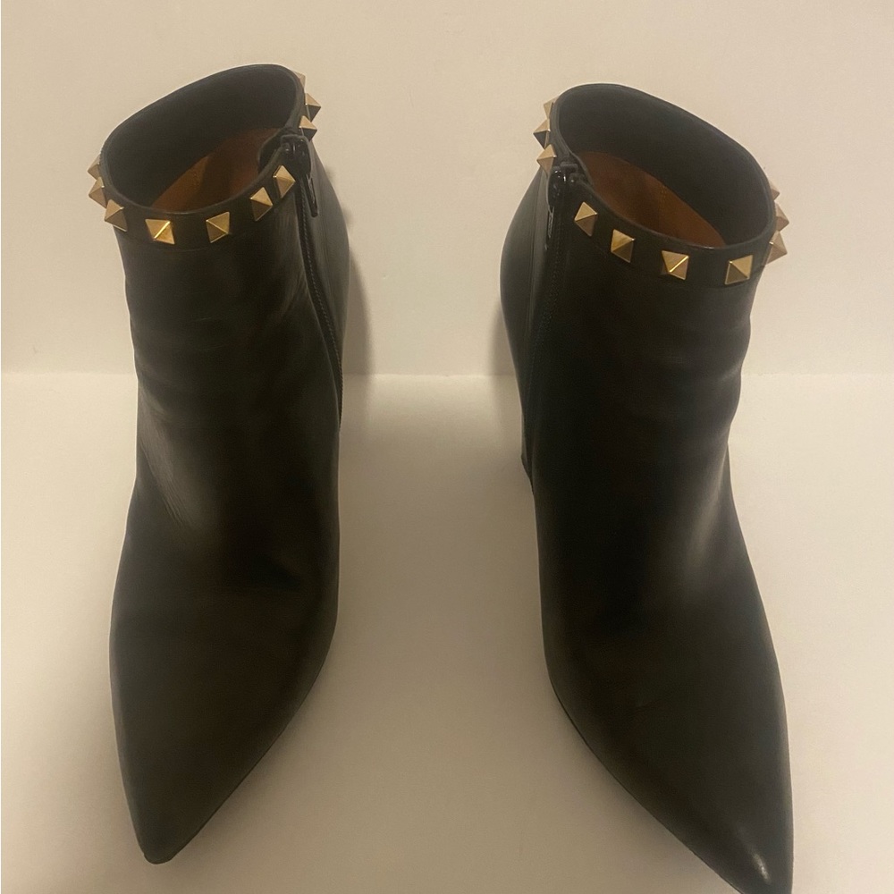 Valentino Black Leather Rockstud Booties, Size 40.5
